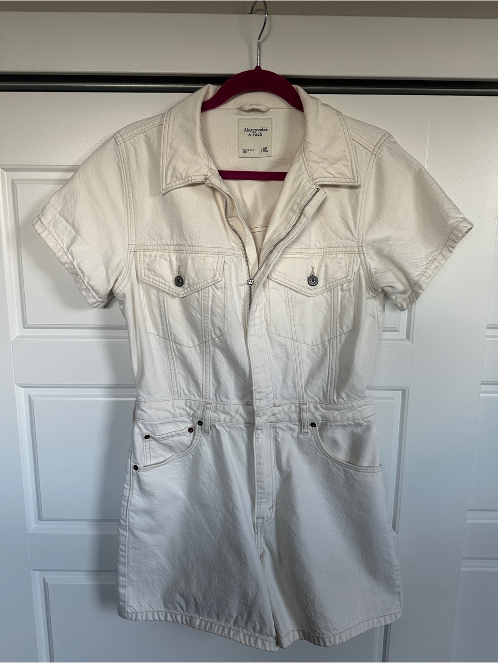 Abercrombie & Fitch White Short-Sleeve Utility Jacket Romper